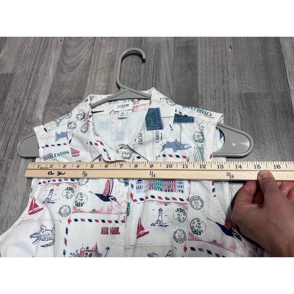 J.Crew Postcard Print Midi Dress Women 6 white Coastal Vacation Sleeveless - Picture 8 of 11